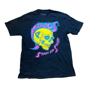 Mens Famous Stars & Straps FSAS Black Tshirt Neon Pink Yellow skull Punk Y2K L